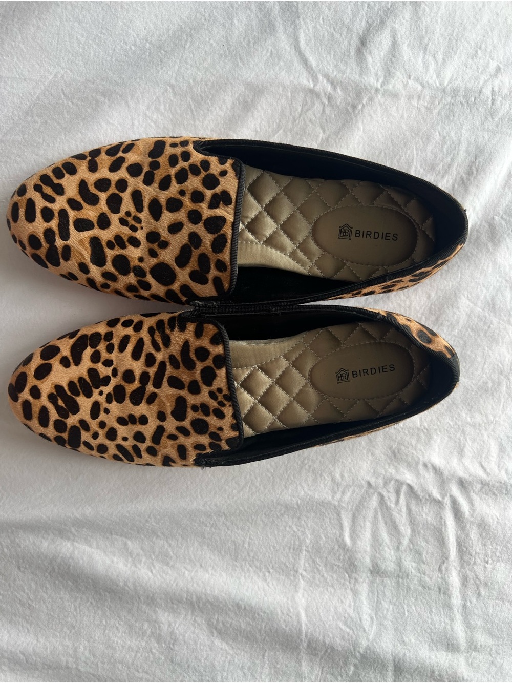 Birdies Leopard-Print Slip-On Flats in Tan and Black